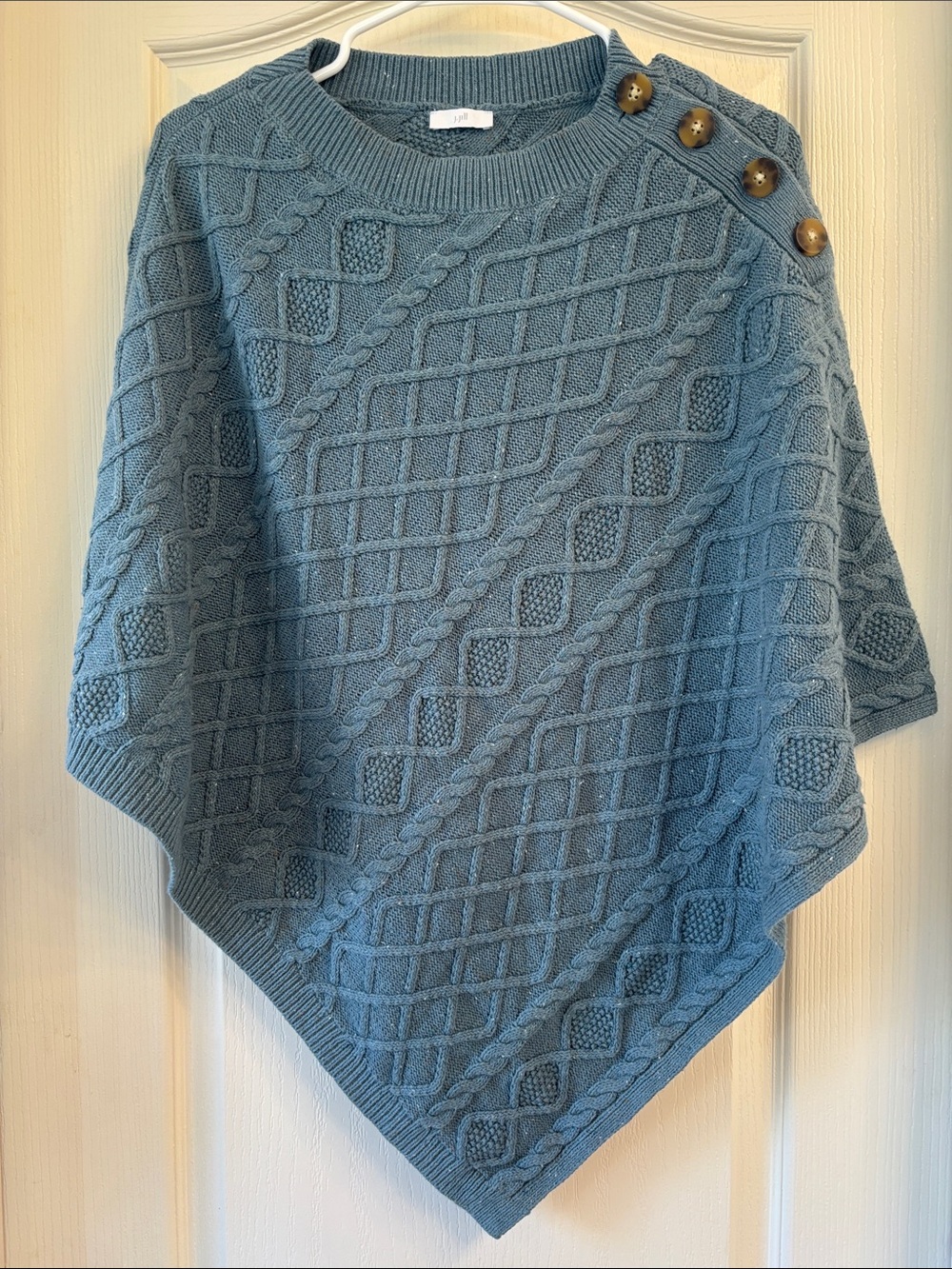 J. Jill Slate Blue Cable-Knit Poncho with Shoulder Buttons